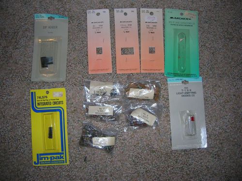 assorted resistors, capacitors, LEDs, etc