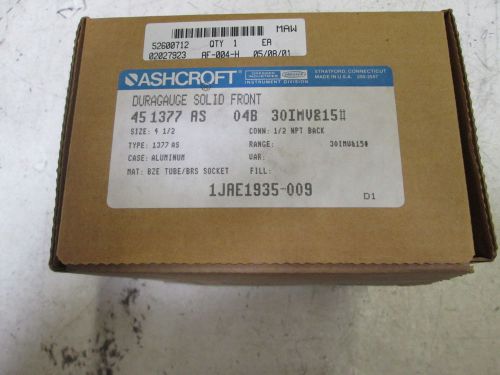 ASHCROFT 45-1377AS-30IMV&amp;15PSIG GAUGE *NEW IN A BOX*