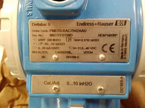 Endress + hauser differential pressure transmitter pmd70-rac7b42aau for sale