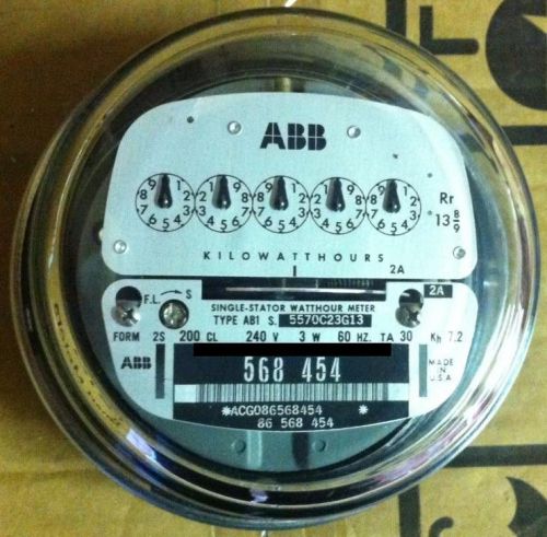 Abb, watthour meter (kwh) ab1, 5 pointer style, 4 lugs, 240v, 200a, fm 2s for sale
