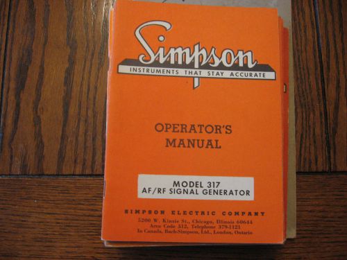 Vintage Simpson Factory Operators Manual AF RF Signal Generator 317