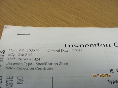 GENERAL RADIO MODEL 1424:Decade Capacitor - Inspection Certificate - Specs Sheet