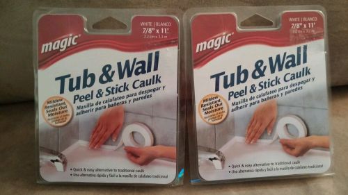 SET OF 2 MAGIC TUB WALL PEEL &amp; STICK CAULK-WHITE 7/8&#034; x 11&#039; MILDEW RESISTANT