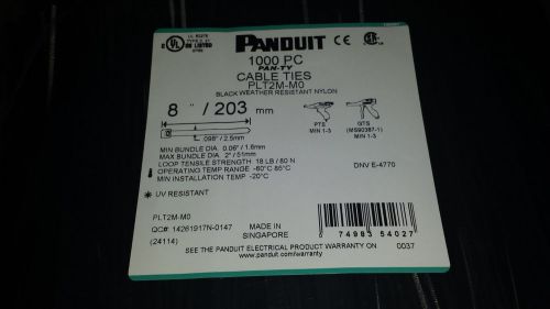 Panduit plt2m-m0 cable ties black 8&#034; 1000 pieces sealed mfg bag new stock for sale