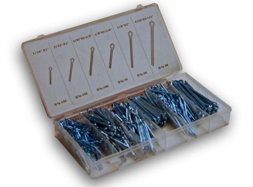Cotter pin assortment - 555 piece galvanized steel cotter pins 6 sizes for sale