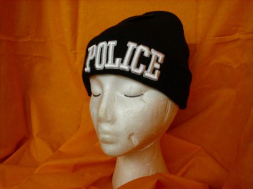 POLICE  STOCKING CAP BLACK RAISED WHITE  LETTER ONE SIZE, READY FOR WINTER