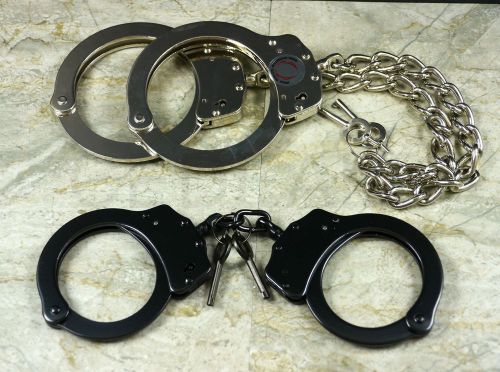Black police cop sheriff officer heavy duty military level handcuffs+leg chains for sale