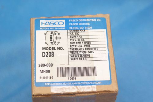 FASCO ELECTRIC MOTOR D208 1/30HP 1.12 AMPS 3000RPM 1 SPEED 1/4&#034; X 3&#034; SHAFT