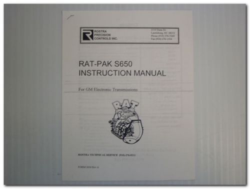 ROSTRA PRECISION CONTROLS RAT-PAK S-650 ELECTRONIC TRANSMISSION GM INST. MANUAL