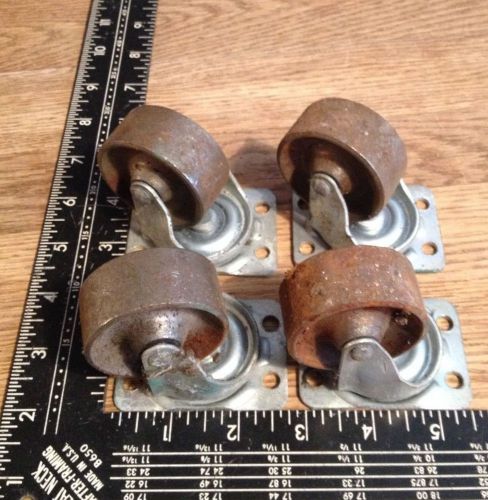 Vintage set of four (4) 2&#034; bassick # 4814 metal swivel casters for sale
