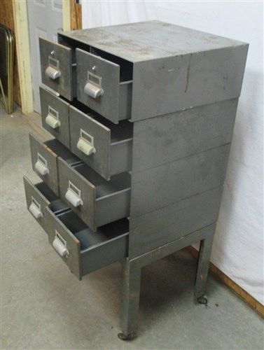 8 Drawer Metal Filing Cabinet Library Card File Industrial Cast Iron Age Base