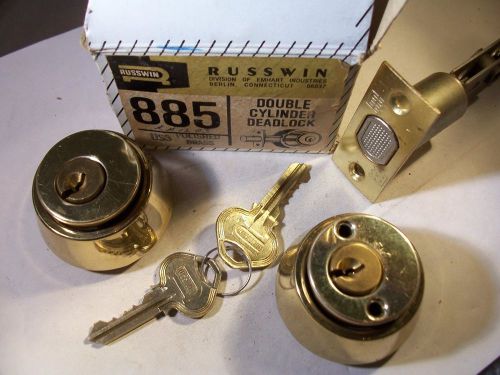 1 old vintage brass russwin db cyl. deadlock  with 2 3/4 bs for sale