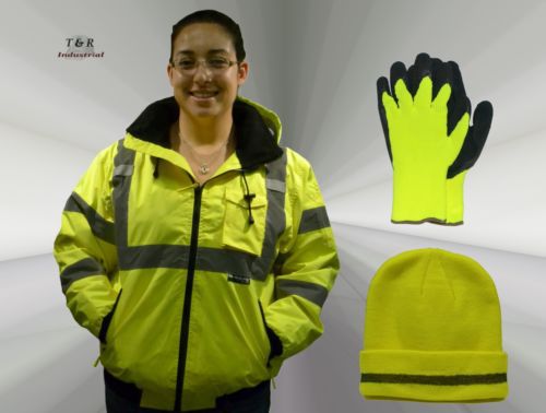 Hi-viz class 3 safety bomber jacket lrg w/ winter glove for sale