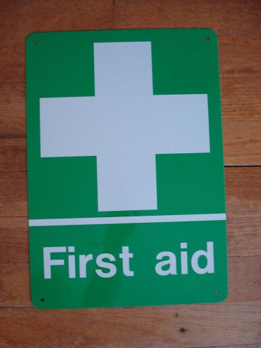 FIRST AID - Green Safety Sign - 14 x 9.5 inches - 4 Pre-Drilled Mounting Holes