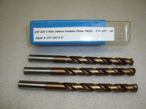 3/8” drill 2 flute Jobbers Parabolic Flutes TALIN - Cobalt  3 PC LOT - D4