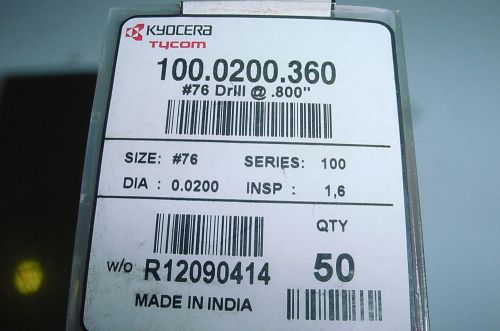 50 Kyocera 100.0360.400 Carbide DIA 0.0360 size 64 Drill Series 100 Bits NEW