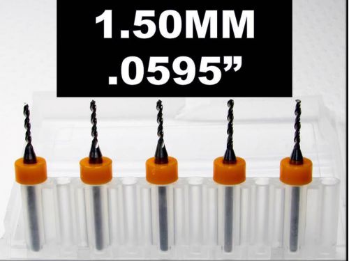 .0595&#034; - 1.50mm  1/8&#034; Shank  Carbide Drill Bits  FIVE Pcs CNC Dremel Model Hobby