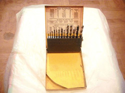old   used tools lot 13 drill bits 1/16 to 1/4 by 64 &#034; COLUMBIA tin index case