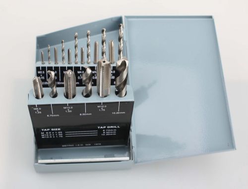 18 Pcs H.S.S. Tap &amp; Drill Set, Metric, in Metal Box, #0001-0052