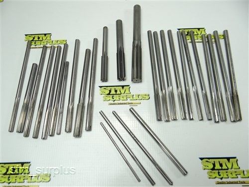 NICE LOT OF 28 REAMERS 1/8&#034; TO 5/8&#034; WITH 1/8&#034; TO 1/2&#034; SHANK
