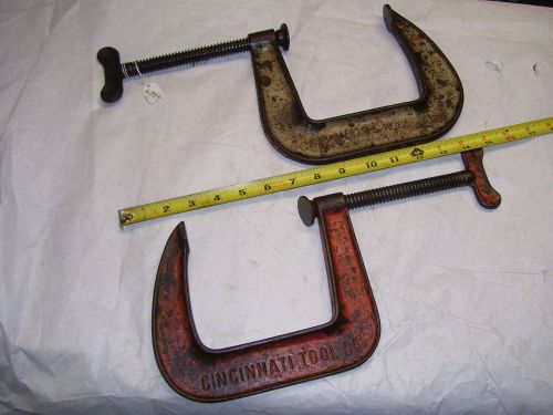 C clamp, (2) vintage cincinnati tool co. 4&#034; c clamp, butterfly handle knobs, usa for sale