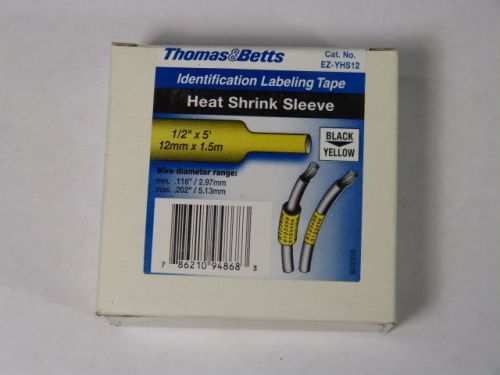 Thomas &amp; betts ez-yhs12 yellow heat shrink sleeve labeling tape 1/2&#034; ! new ! for sale