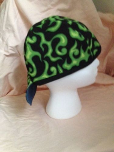 WELDING CAP, PIPE FITTER,~~~GREEN  FLAMES~~~~~~~~~~  &#034;&#034;new fabric&#034;&#034;