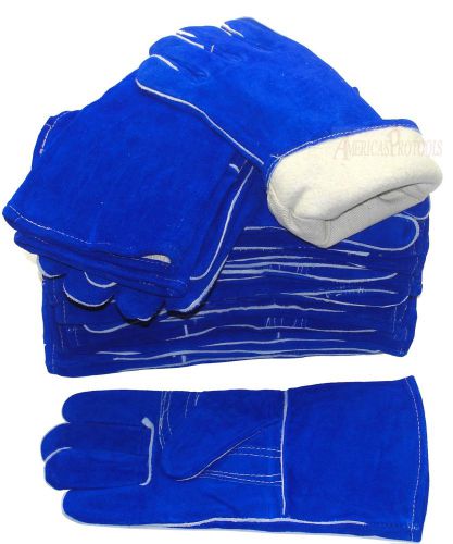 Blue cotton lined cowhide welding glove  14&#034; cuff lot of 6 pair for sale