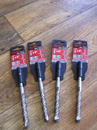 Four milwaukee sds plus 1/2&#034; x 6&#034; concrete 2 cutter drill bit bits # 48-20-7471 for sale