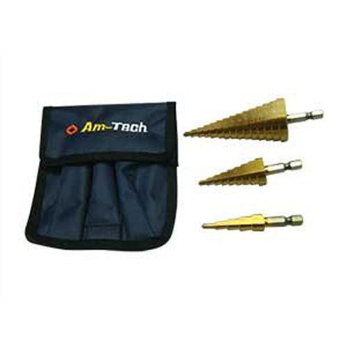 3 piece titanium nitride coated high speed steel step drill bits - f0790 for sale