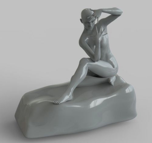 Full 3d STL file girl on the stone - for CNC Router Machine or 3D printer