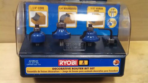 RYOBI Decorative Router Bit 3pc Set in Box 1/4&#034; Shank Carbide Edge