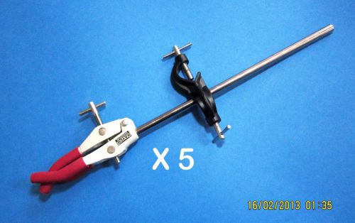 THREE PRONG CONDENSER CLAMP WITH BOSS HEAD LOT OF 5 - FLASK HANDLING Lab Aids