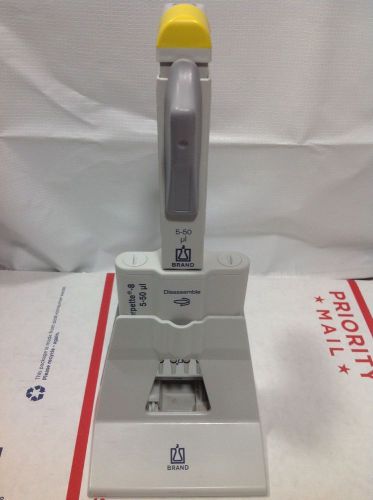 BrandTech Transferpette 8 Channel Manual Pipette, 5-50 uL #3 with stand