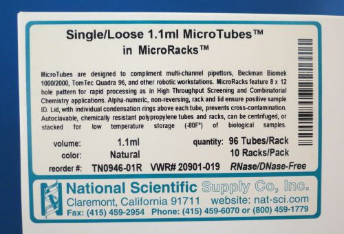 National Scientific 1.1mL Microtubes in MicroRacks  10 Racks/ 96 TN0946-01R