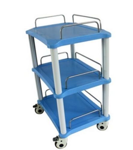 Dental Instrument Cart Medical Lab Use 3 Trays ABS Blue Rolling Trolley CartYA50