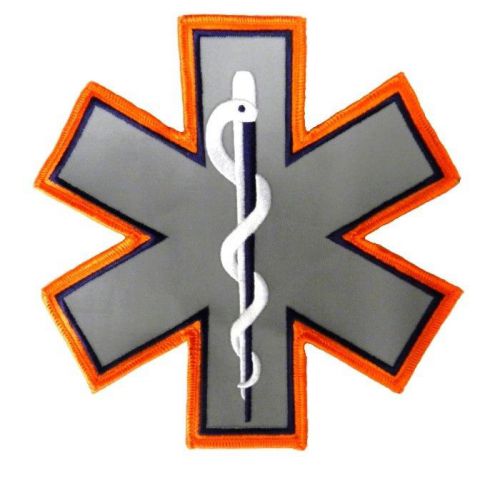 Reflective star of life medical emblem patch emt ems 7 x 7 orange silver new for sale