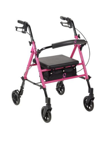 Drive Medical Breast Cancer Awareness Adjustable Height Pink Rollator, Pink