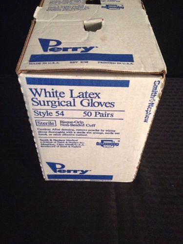 New box of 50 perry white latex surgical gloves style 54 bisque-grip sz. 7.5 for sale