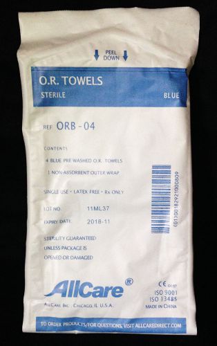 (2) - AllCare OR Sterile Surgical Medical Blue O.R. Towels Drapes 16X26 4/PK