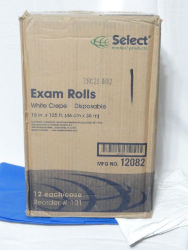 Select Exam Table Paper 18&#034; x 125&#039; Crepe, White 12 Rolls/case