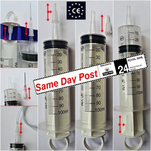 Medical syringe 100 ml + rubber tube 90cm/to refilling ink cartridges,oil,glue &amp; for sale