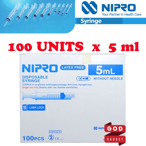 100 x 5ml cc Nipro Syringe Luer Lock Tip Hypodermic Sterile Latex Free no needle