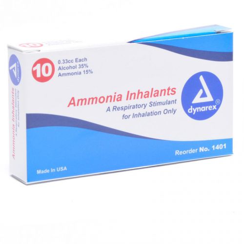 Dynarex #1401 AMMONIA INHALANTS CAPSULES 33cc 10/PK FOR EMT FIRST AID