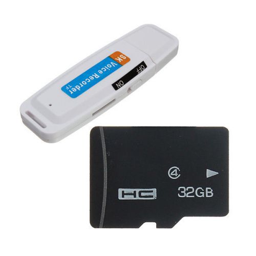 TF Karte + USB Speicher Stick + Diktiergerat Digital Aufnahmegerat Recorder Weiss