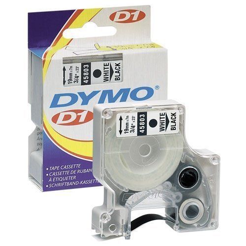 Dymo D1 43610 0.25&#034; Tape - 0.25&#034; X 23ft - 1 X Roll - White, Black