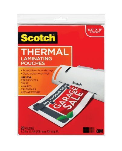 Scotch tp3854-20 thermal laminating pouch - letter - 8.50&#034; width x (tp385420) for sale
