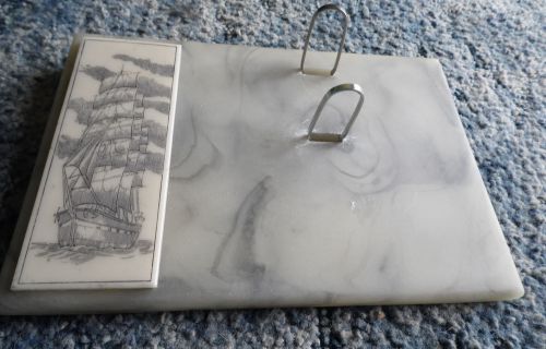 SOLID MARBLE DAY PLANNER HOLDER ORGANIZER DESKTOP  w/ ETCHED SHIP NAUTICAL