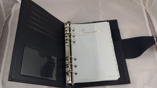 BLACK LEATHER FRANKLIN COVEY DAY PLANNER BINDER Compact Size 4  4 1/4&#034; x  6 3/4&#034;
