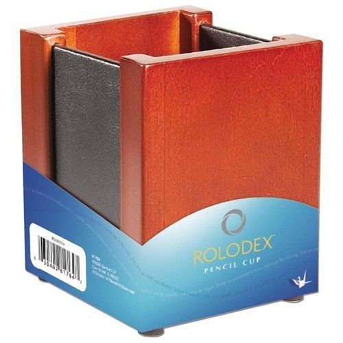 Rolodex jumbo leather/wood pencil cup holder - wood, leather - 1 each - (81764) for sale